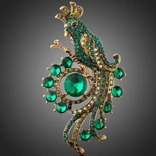 ARINNA Swarovski emerald Crystal peacock GP Brooche Pin  