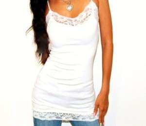 BASIC EVERYDAY LACE TRIM CAMI TOP * WHITE * S  