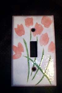 Enamel on Copper Pink Flower Tulip Light Switch Cover  