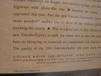 VINTAGE ADVERTISING PRINT AD 1942 LINCOLN ZEPHYR  