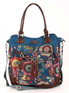   Bag Tasche Schultertasche Wickeltasche Graphic Flower Blau Petrol