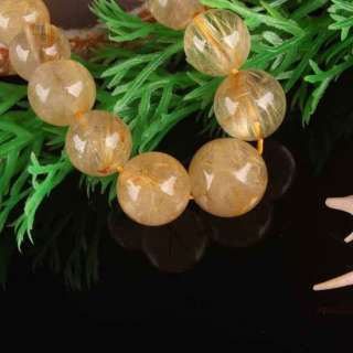 Natural Rutilated Quartz Round Beads Necklace 17.5L  
