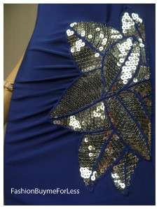 Royal Blue Petal Sequin One Shoulder Cocktail Party Dress NWT S M L 