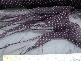 Fabric Organza mesh Stretch Lace Black Pink Dots OR501  