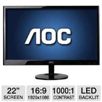AOC e2251Fwu 22 Class Widescreen LED Backlit Monitor   1920 x 1080 