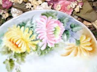BAVARIA HAND PAINTED PINK YELLOW MUMS PLATE Fab  