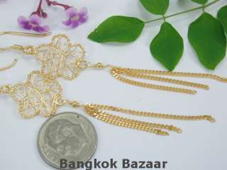 THAI HAND MADE 22K 24K Gold Vermeil Wire Wrap Earrings  