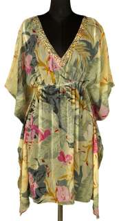 NEW $120 White Chocolate Print Embellishment Kimono Sheer Bat Dress 