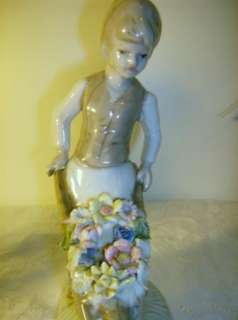Boy & Girl Wheelbarrel Flowers Lenwile Ardalt Figurines  