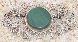 1930s Jose Anton Mexico Green Stone Lacy 925 Brooch Pin  