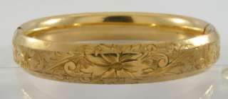 Antique Art Nouveau Gold Filled Floral Bangle Bracelet  
