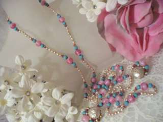 Fabulous Miriam Haskell Pink Art Glass & Baroque Pearl Necklace 