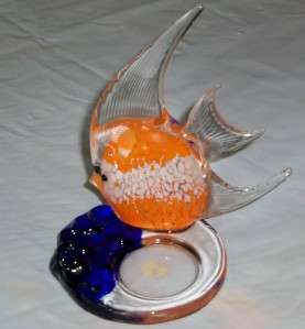 PartyLite Cobalt Blue Orange White Fish Candle Holder  
