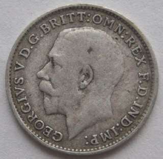 1920 UK Great Britain 3 Pence Silver Coin VF  