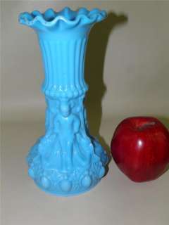 Opaque Turquoise Blue Figural EAPG Antique Glass Vase  