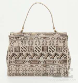 Casa Lopez Beige & Copper Tribal Print Leather Handbag  