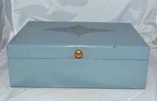 Vintage Lady Buxton Teal Blue Vinyl Jewelry Box Case & Aqua Blue 