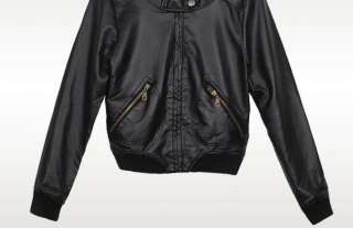 Korean Women Slim Faux Leather Jacket Coat 2 Color 0557  