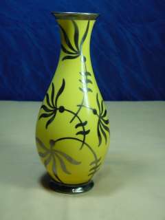 B154/ Gelbe Vase mit Blumenmotiv silver overlay ARZBERG  
