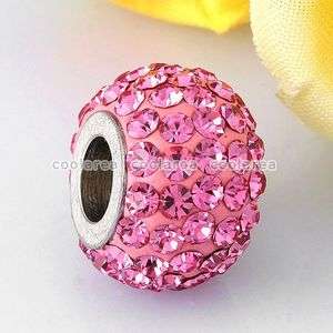 Pink Czech Crystal Stainless Steel Whole Core Bead Large Hole Fit 