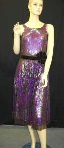 NWT TRACY REESE Silk Purple Brown Sequin Dress 8 $700  