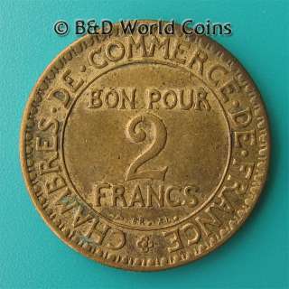 FRANCE 1923 2 FRANCS SHARP XF CHAMBER OF COMMERCE 27mm  