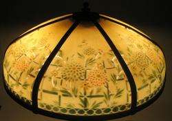 Antique Pittsburg Art Nouveau Reverse Painted Glass Panel Lamp c. 1910 
