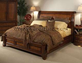 Vineyard Queen Low Profile Sleigh Storage Bed Bedroom Set Hardwood 