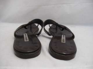   Blahnik Dark Brown Leather Toe Strap Braided Thong Slip On Sandals 38