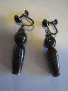 Vintage Marked .950 Silver, With Black Onyx Stone Screw Back Earrings 