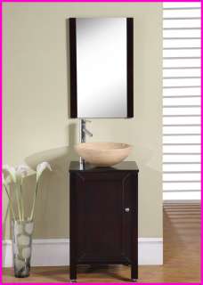 19 inch (Left) Bathroom Vanity Single Cabinet + Travertine Vessel Sink 
