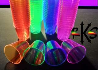 2oz Neon Plastic Shot Glass Cups  Semi Reuseable, Blacklight UV 