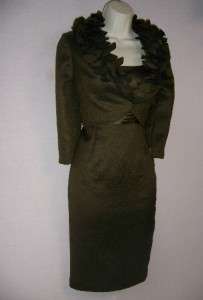 ADRIANNA PAPELL Mother Bride Green Silk Lined Bolaro Jacket Dress Suit 