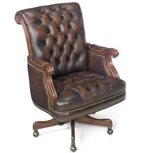 Honey Oak/Brown Leather Swivel Office Chair  