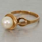 Estate Vintage Russian 14k 583 Rose Gold Pearl Ring  