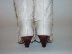 VTG 80s Off White Leather Western High Heel Dress Calf Boots 7.5 USA 