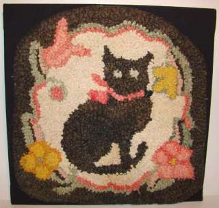 C1900 30 Folky Hooked Rug Cat Mat Chair Seat Mounted  