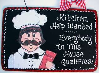 KITCHEN HELP WANTED SIGN Kitchen Plaque Decor FAT CHEF  