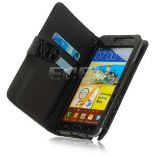 BLACK STONE LEATHER FOLIO CASE COVER FOR SAMSUNG GALAXY NOTE N7000 