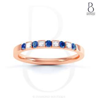 9K Rose Gold Blue Sapphire and Diamond Wedding Eternity Ring 2mm 