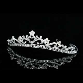 Bridal Wedding Prom Pearl Crystal Crown Tiara V759  