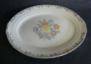 CROWN POTTERIES CO PLATTER BLUE PINK FLOWERS YELLOW  