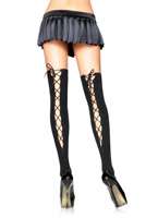 Opaque Thigh High Stockings with Lace V Shaped Back Panel for 