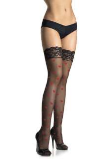 Plus Size Lycra Sheer Thigh High Stockings with Hearts All Over and 