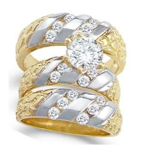 CZ Engagement Ring & Wedding Bands 14k Yellow Gold Bridal (2.00 Carat 