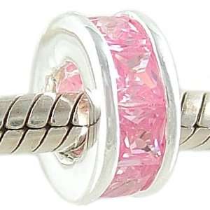   Pink Colored CZ 925 Sterling Silver Bead fits European Charm Bracelet
