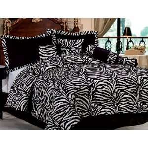 Pc Modern Black / White Zebra Micro FUR Comforter SET / BED in a BAG 