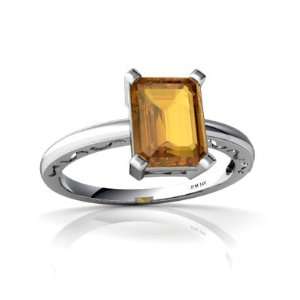   White Gold Emerald cut Genuine Citrine Milgrain Ring Size 6 Jewelry