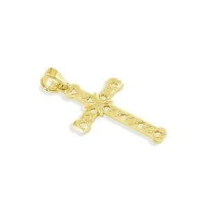    14k Yellow Gold Diamond Cut Heart Floral Cross Pendant Jewelry