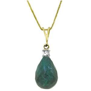  14k Gold Pendant Necklace with Genuine Diamond & Emerald Jewelry